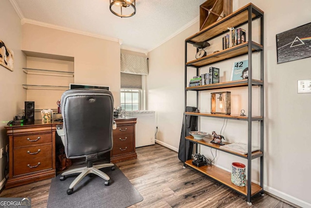 199 14th St Unit 2502, Atlanta, GA 30309 - office featuring baseboards, ornamental molding, and dark wood-style floors