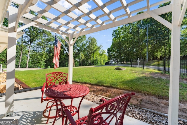view of patio / terrace with fence and a pergola