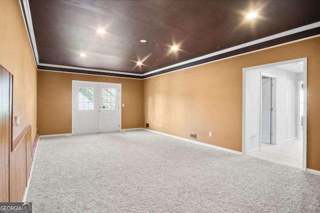 1544 Overview Cir, Lawrenceville, GA 30044 - carpeted spare room with ornamental molding, baseboards, recessed lighting, and french doors