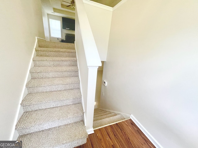 127 Mabry Rd, Jackson, GA 30233 - stairway featuring wood finished floors, baseboards, and ceiling fan