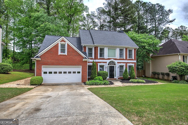 3186 Sail Winds Dr NW, Acworth, GA 30101 - view of front of house with an attached garage, concrete driveway, a front yard, and brick siding