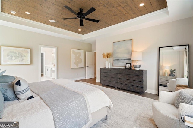 3525 Brynhurst Dr, Cumming, GA 30028 - bedroom featuring a tray ceiling, wood ceiling, and baseboards