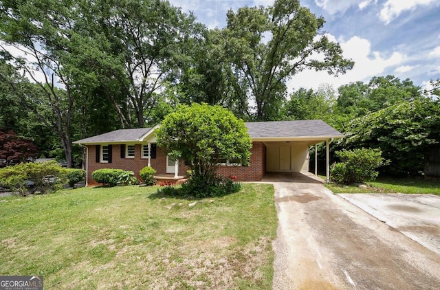 120 Hunt Rd, Athens, GA 30606 - ranch-style home with an attached carport, concrete driveway, a front lawn, and brick siding