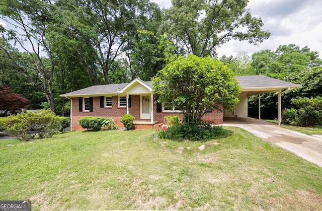 120 Hunt Rd, Athens, GA 30606 - ranch-style home featuring brick siding, driveway, a front yard, and a carport