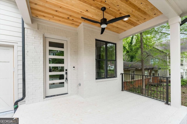 view of patio featuring a ceiling fan