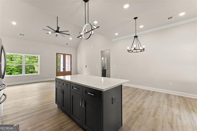 346 Chandler Ct, Alto, GA 30510 - kitchen with dark cabinets, open floor plan, visible vents, and light wood-type flooring