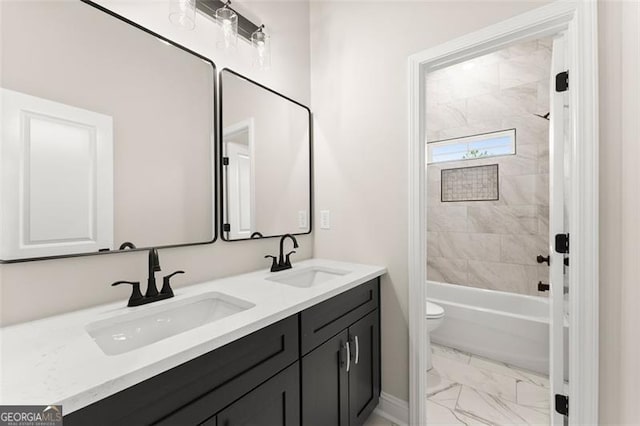 346 Chandler Ct, Alto, GA 30510 - bathroom featuring a sink, toilet, double vanity, and marble finish floor