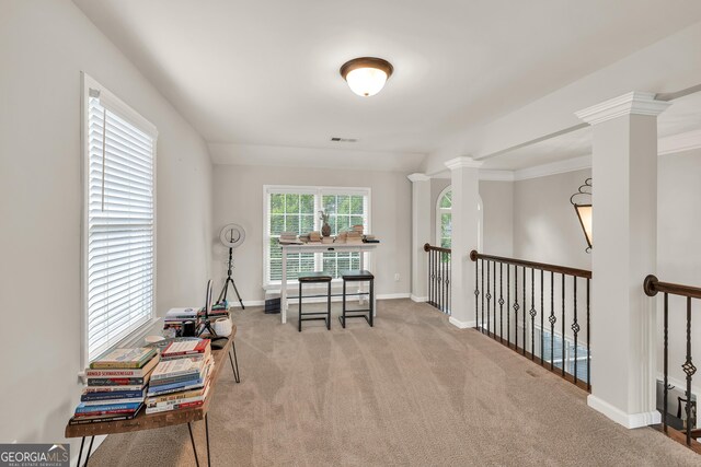 1584 Heartland Path, Hoschton, GA 30548 - interior space with ornate columns and carpet floors