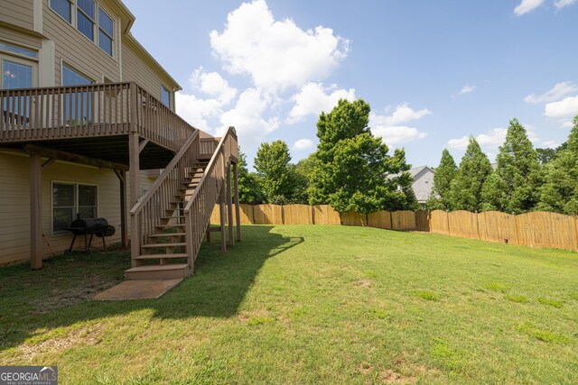 1584 Heartland Path, Hoschton, GA 30548 - fenced backyard featuring a deck and stairs