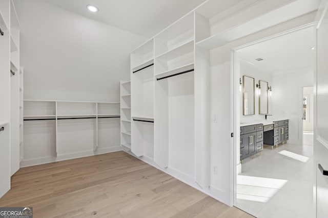 spacious closet featuring light wood finished floors
