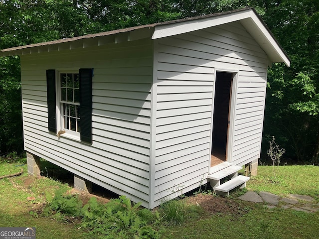 view of shed featuring entry steps