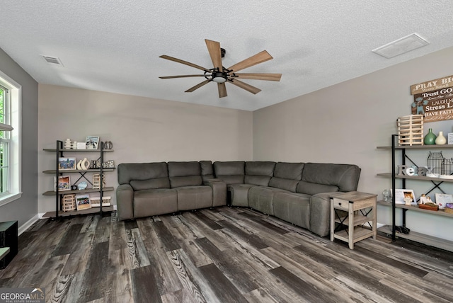 150 Buckeye Trails Dr, Commerce, GA 30530 - living area with a ceiling fan, a textured ceiling, visible vents, and wood finished floors