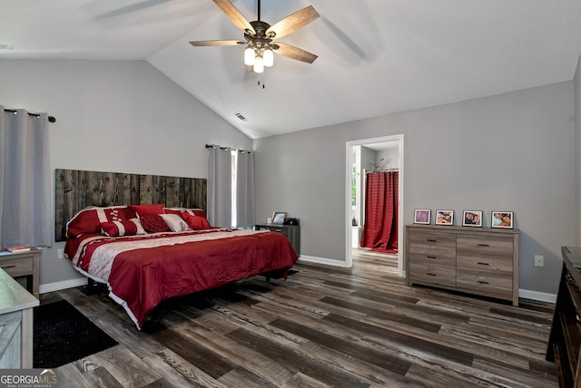 150 Buckeye Trails Dr, Commerce, GA 30530 - bedroom with baseboards, visible vents, wood finished floors, and lofted ceiling