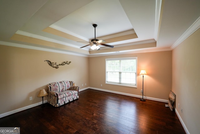 108 Hope Ln, Cedartown, GA 30125 - unfurnished room featuring wood finished floors, ceiling fan, crown molding, a tray ceiling, and baseboards