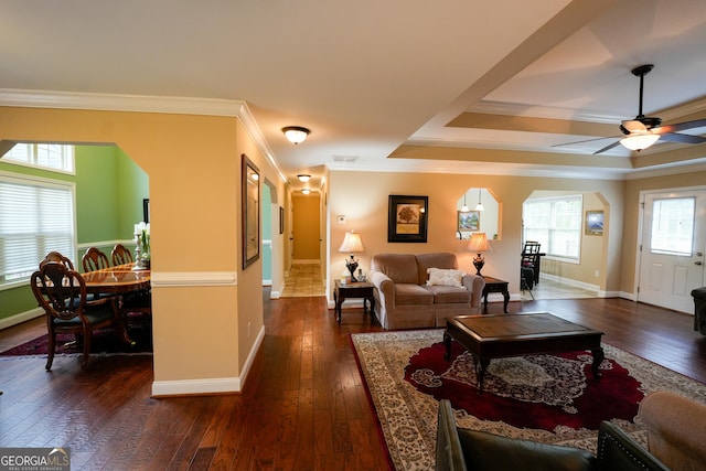 108 Hope Ln, Cedartown, GA 30125 - living room featuring dark wood-style flooring, baseboards, and arched walkways