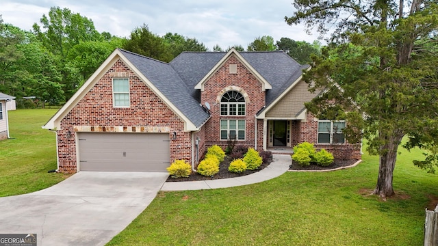 108 Hope Ln, Cedartown, GA 30125 - view of front of property featuring a garage, a front lawn, brick siding, and driveway