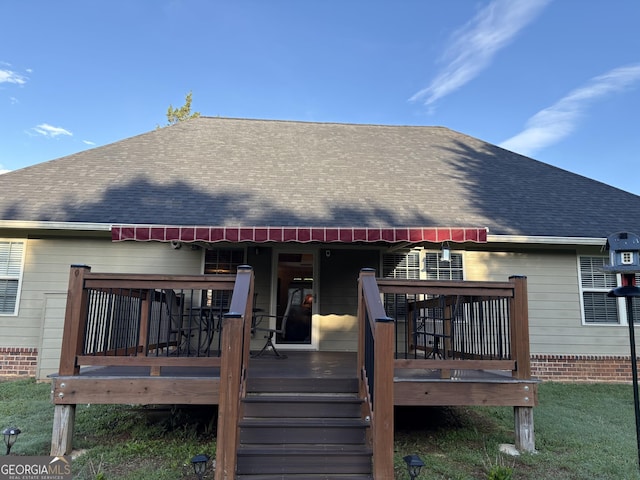 108 Hope Ln, Cedartown, GA 30125 - rear view of house featuring roof with shingles and a wooden deck