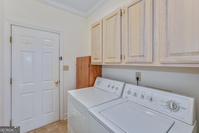 4481 Mccart Cv, Stone Mountain, GA 30083 - washroom with washer and clothes dryer, cabinet space, and crown molding