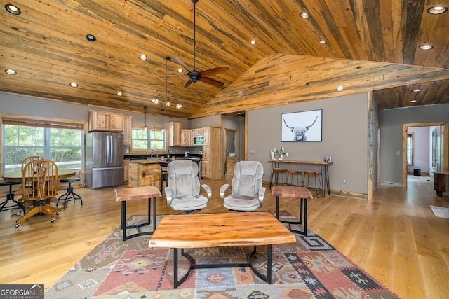 102 Waleska Ln Unit 3, Ellijay, GA 30540 - dining room featuring wood ceiling, light wood finished floors, recessed lighting, a ceiling fan, and high vaulted ceiling