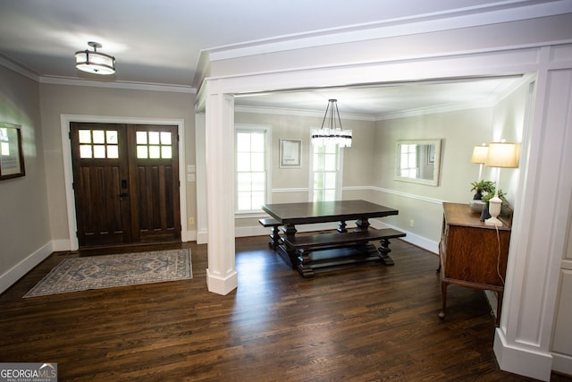 entryway with a healthy amount of sunlight, baseboards, and dark wood-style floors