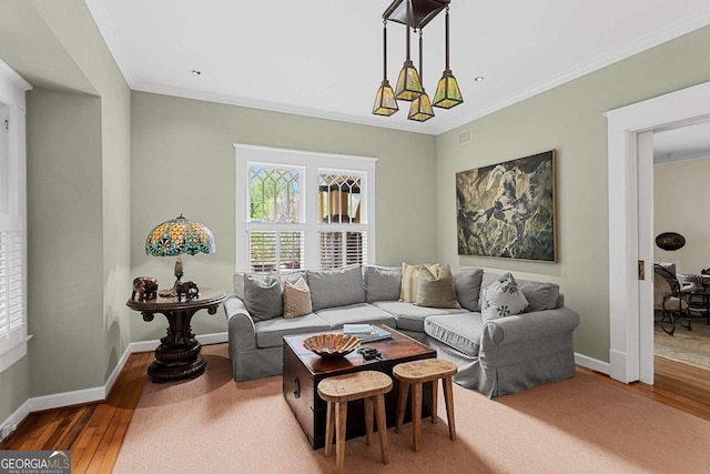 171 Westminster Dr NE, Atlanta, GA 30309 - living room with hardwood / wood-style floors, baseboards, and ornamental molding