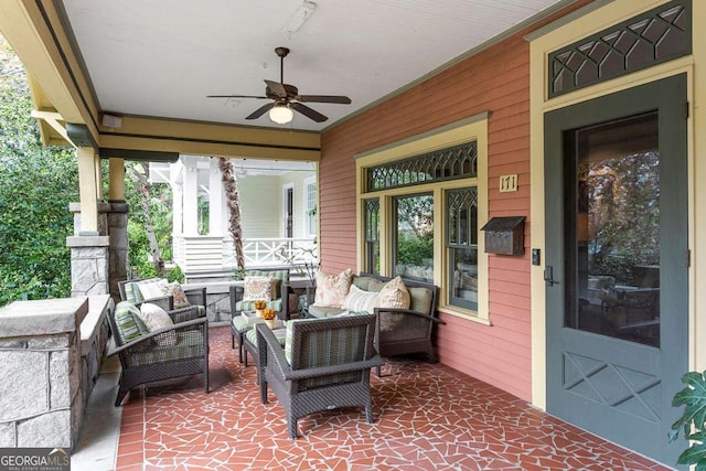 171 Westminster Dr NE, Atlanta, GA 30309 - view of patio / terrace with ceiling fan, an outdoor living space, and a porch
