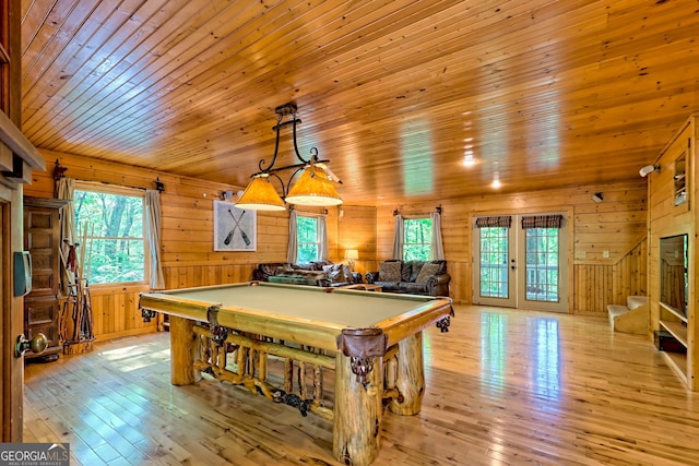 234 Raindance Ln, Clayton, GA 30525 - recreation room with pool table, light wood-type flooring, wood walls, and wooden ceiling