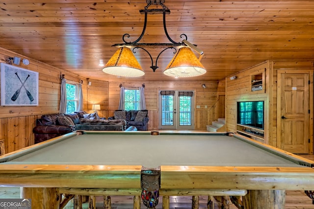 234 Raindance Ln, Clayton, GA 30525 - playroom featuring billiards table, wooden ceiling, and wood walls