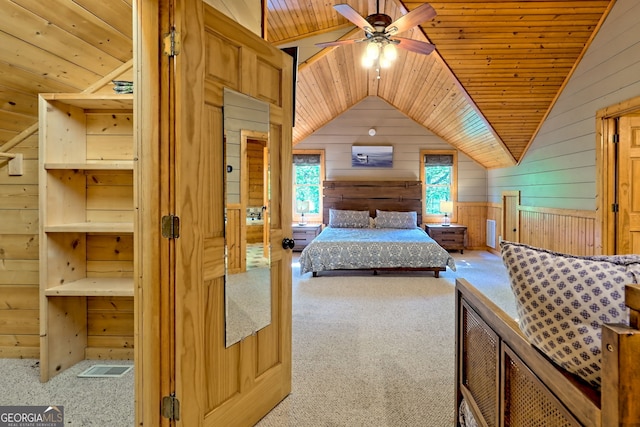 234 Raindance Ln, Clayton, GA 30525 - bedroom with wood walls, carpet, vaulted ceiling, and wood ceiling