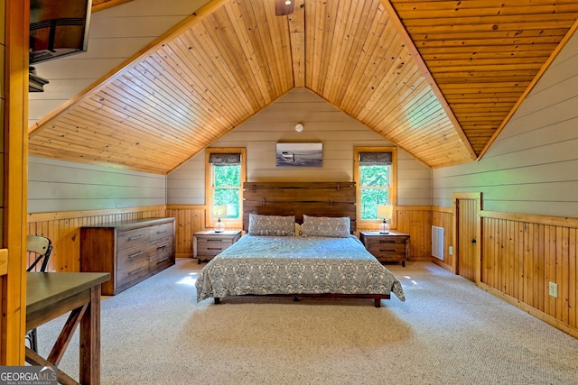 234 Raindance Ln, Clayton, GA 30525 - bedroom featuring wooden walls, vaulted ceiling, carpet floors, and wooden ceiling