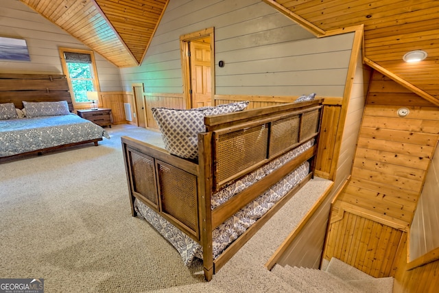 234 Raindance Ln, Clayton, GA 30525 - bedroom with wood walls, vaulted ceiling, carpet floors, and wood ceiling