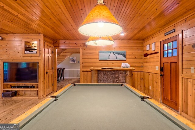 234 Raindance Ln, Clayton, GA 30525 - rec room with wooden ceiling, wooden walls, billiards, and a dry bar
