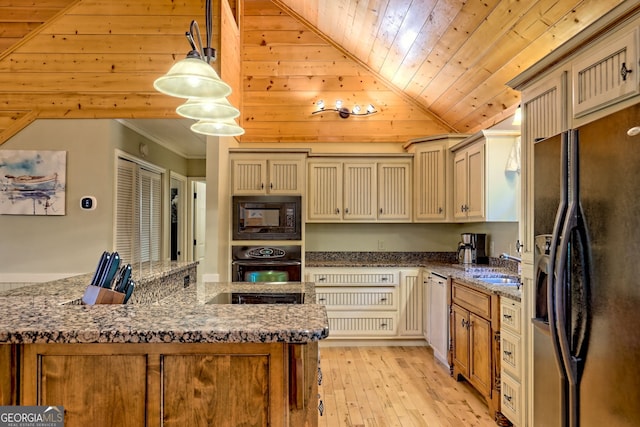 234 Raindance Ln, Clayton, GA 30525 - kitchen with black appliances, wooden ceiling, a sink, lofted ceiling, and light wood-style floors