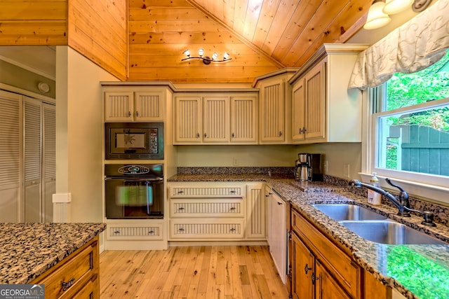 234 Raindance Ln, Clayton, GA 30525 - kitchen with black appliances, a sink, wood ceiling, vaulted ceiling, and light wood-type flooring