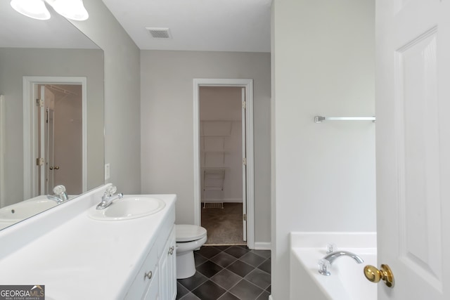 90 Heatherstone Way, Covington, GA 30016 - full bathroom with visible vents, vanity, toilet, tile patterned floors, and a bath