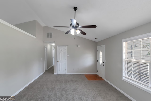 90 Heatherstone Way, Covington, GA 30016 - interior space featuring visible vents, baseboards, ceiling fan, plenty of natural light, and carpet flooring