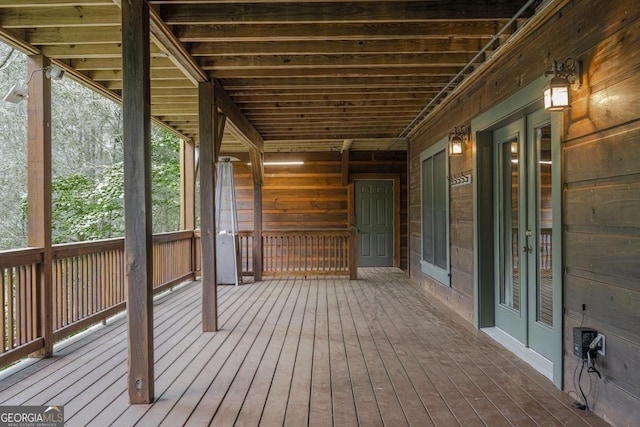 wooden terrace with french doors