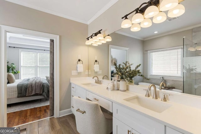 12892 Waterside Dr, Milton, GA 30004 - ensuite bathroom featuring visible vents, a sink, a tile shower, and double vanity