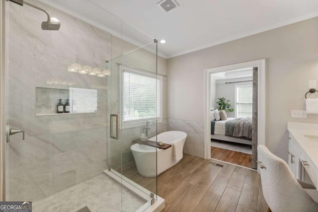 12892 Waterside Dr, Milton, GA 30004 - bathroom with crown molding, visible vents, a wealth of natural light, and vanity