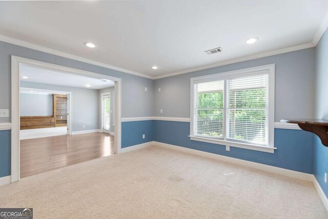 12892 Waterside Dr, Milton, GA 30004 - empty room with crown molding, carpet, recessed lighting, baseboards, and visible vents