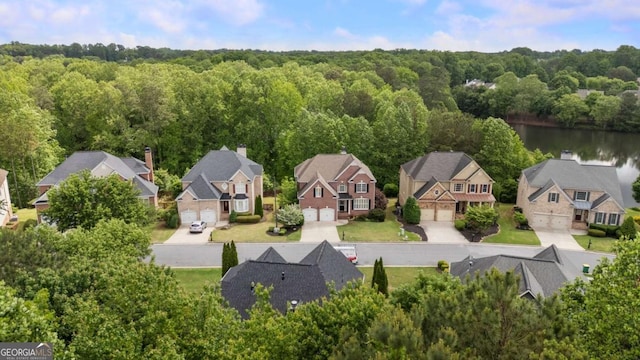 12892 Waterside Dr, Milton, GA 30004 - aerial view featuring a water view, a residential view, and a forest view