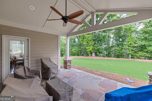 view of patio / terrace featuring ceiling fan