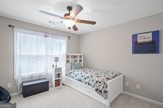 68 Timber Creek Estates Dr, Sharpsburg, GA 30277 - bedroom with carpet floors, ceiling fan, visible vents, and baseboards