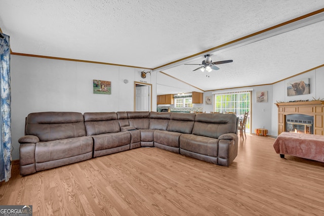 187 New Hope Rd, Canon, GA 30520 - living room with light wood-type flooring, ornamental molding, a textured ceiling, and ceiling fan