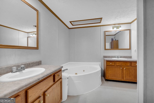 187 New Hope Rd, Canon, GA 30520 - bathroom with a sink, ornamental molding, a textured ceiling, and two vanities