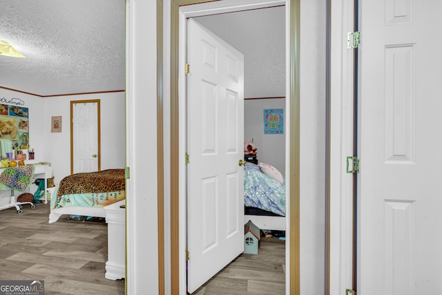 187 New Hope Rd, Canon, GA 30520 - hallway with a textured ceiling, ornamental molding, and wood finished floors