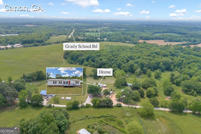 187 New Hope Rd, Canon, GA 30520 - bird's eye view featuring a view of trees and a rural view