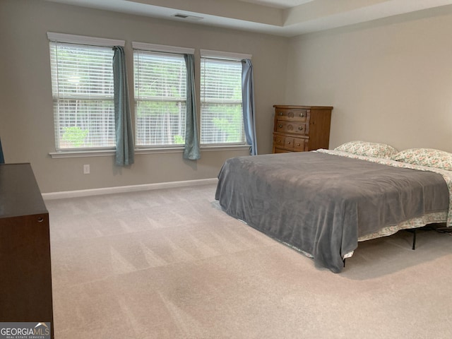 bedroom with carpet floors, baseboards, and visible vents