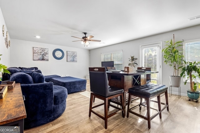 400 Toronto Cir, Hampton, GA 30228 - dining area featuring a ceiling fan, visible vents, light wood-style flooring, and recessed lighting