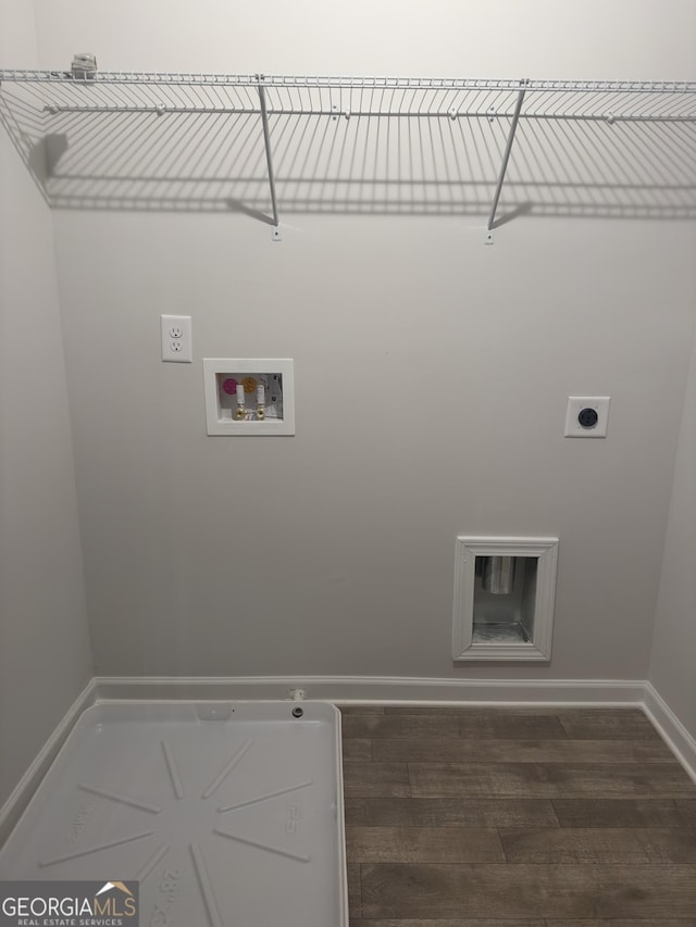 1155 Park Center Cir NW, Austell, GA 30168 - clothes washing area with washer hookup, laundry area, baseboards, wood finished floors, and hookup for an electric dryer